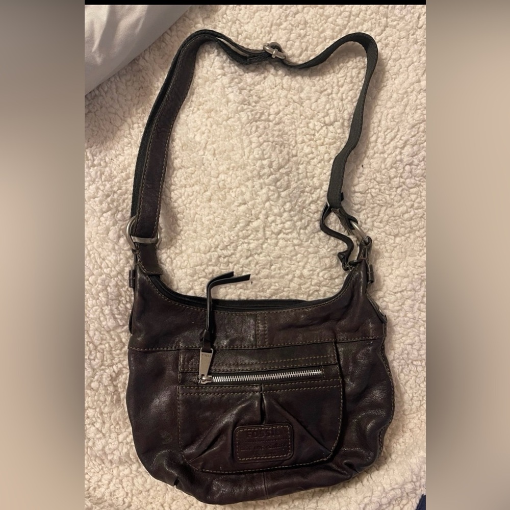 Fossil Dark Brown Leather Shoulder Bag